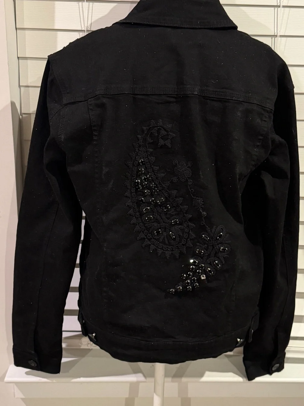 Men's Black Paisley Embroidered Denim Jacket